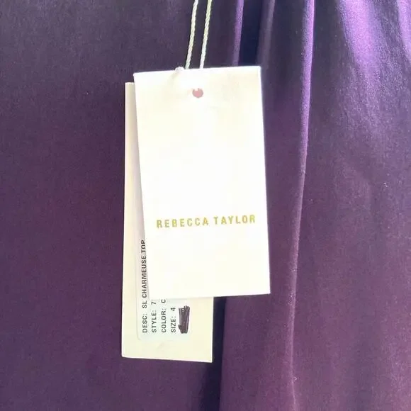 Rebecca Taylor Cassis Silk Charmeuse Top NWT  Jewel Tone Fall Dinner City Blouse - Picture 13 of 16